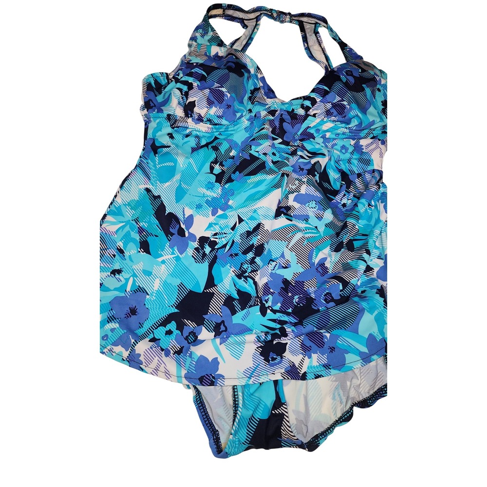 NWT Mainstream Blue Floral Tankini Swimsuit Set Halter Padded Size 2X